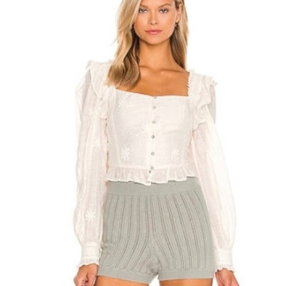 Free People x Revolve Ruffled Top Pearl White Ruffled